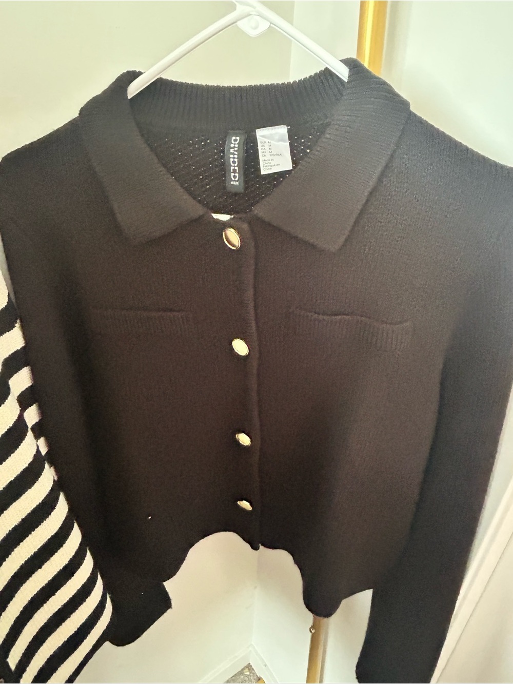 H&M Black Collared Knit Cardigan with Gold Buttons